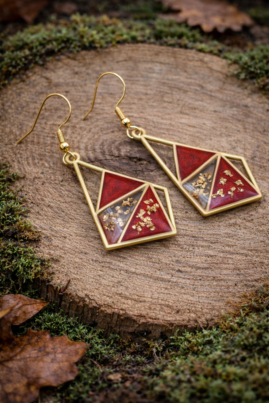 Boucles d’oreilles – Éclats géométriques rouges