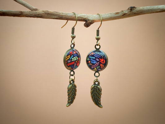 Ensemble pendentif + boucles d’oreilles – Clairière flamboyante