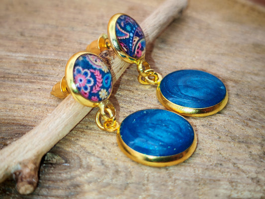 Clous d'oreilles pendants - Éclats d’Orient et perle de lagon