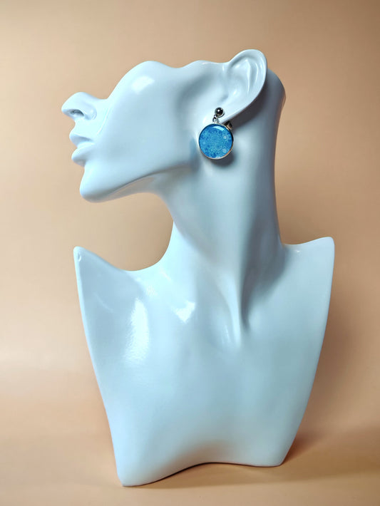 Boucles d’oreilles – Mandalas givrés sur bleu céleste