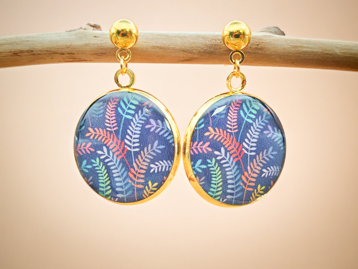 Boucles d’oreilles – Fougères arc-en-ciel