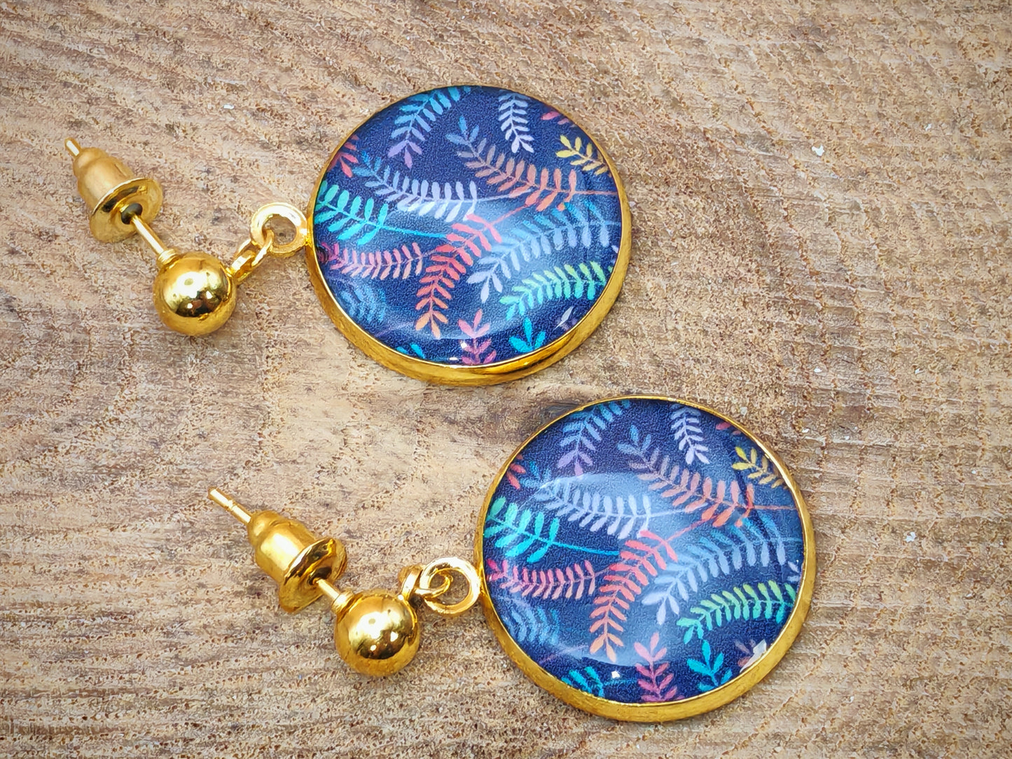 Boucles d’oreilles – Fougères arc-en-ciel