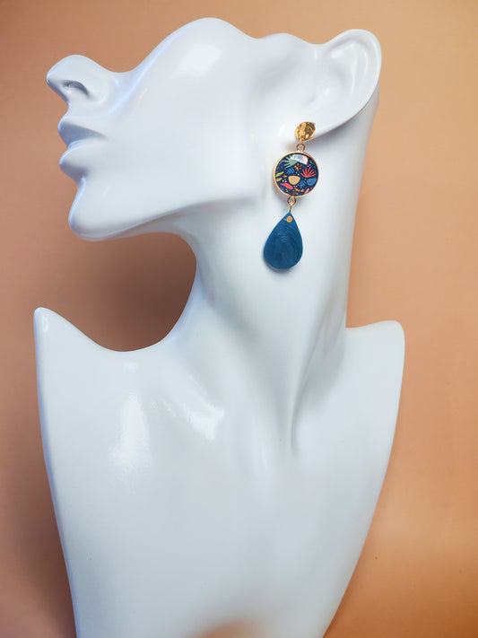Boucles d’oreilles – Forêt corallienne et goutte d’azur