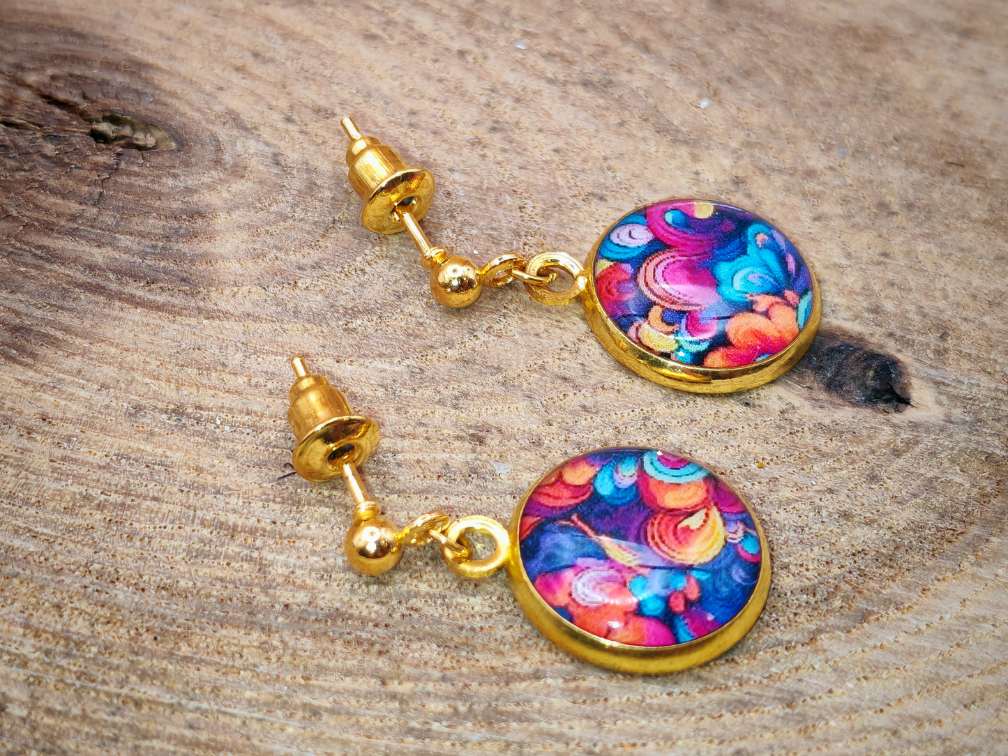 Boucles d’oreilles – Tourbillons flamboyants sur nuit profonde