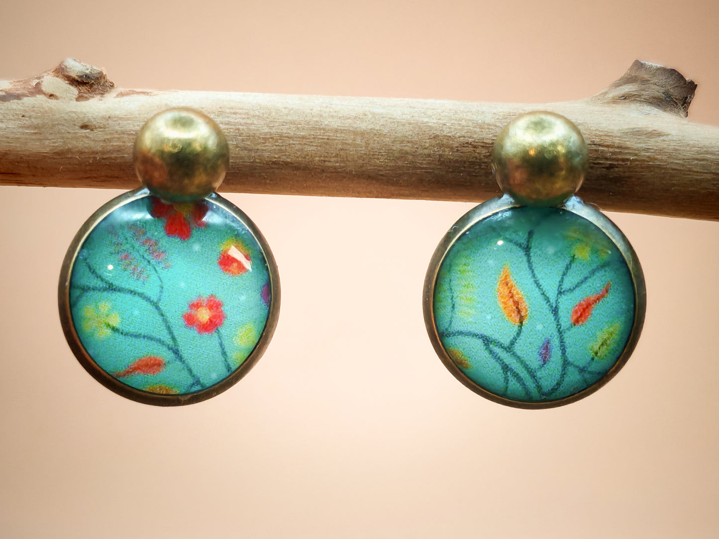 Boucles d’oreilles – Rameaux dansants sur ciel turquoise