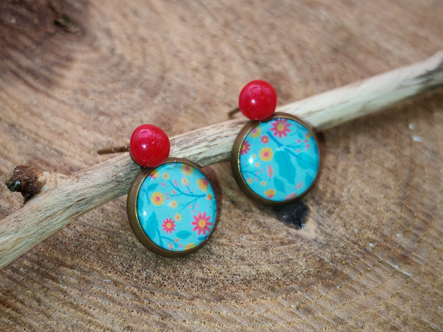 Clous d’oreilles – Matin fleuri sur turquoise