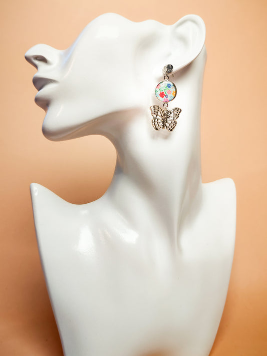 Boucles d'oreilles – Fleurs sauvages et papillons d’été