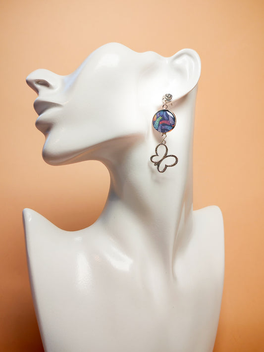 Boucles d'oreilles – Feuilles d’arc-en-ciel et papillons d'argent