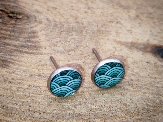 Clous cabochon de 8 mm – Vagues turquoise profond