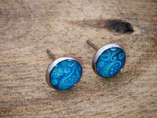 Clous cabochon de 8 mm – Paisley azuré