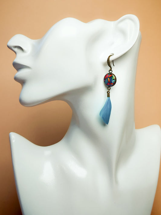 Boucles d’oreilles – Forêt tropicale et plume azur