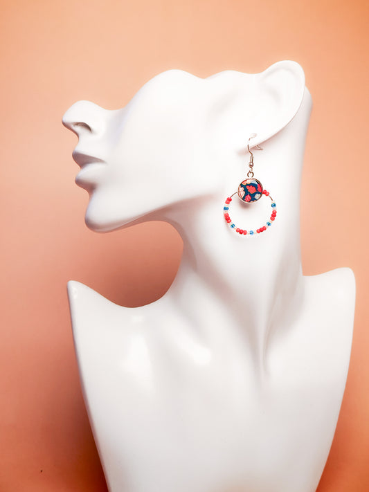 Boucles d’oreilles – Créoles argentées & cabochons feuillage automnal