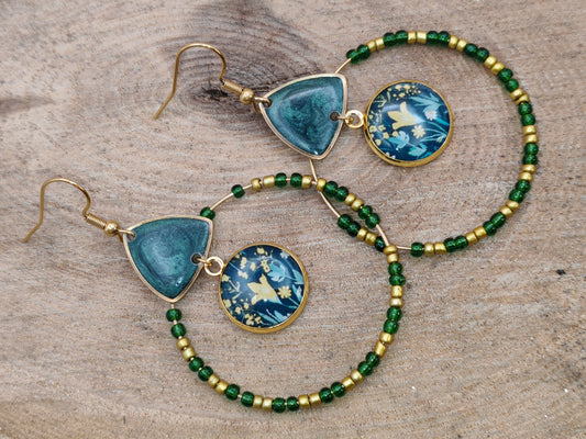 Boucles d’oreilles – Prairie nocturne aux reflets verts