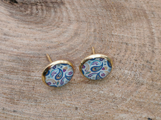 Clous cabochon de 10 mm – Paisley bleu et mauve