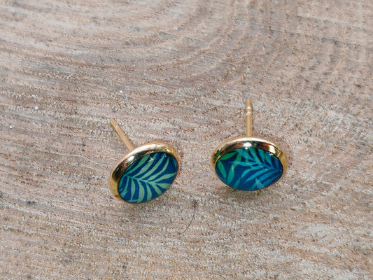 Clous cabochon de 8 mm – Feuillage graphique vert et bleu