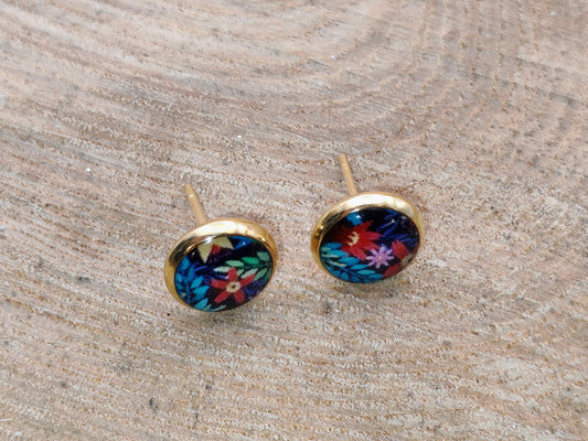 Clous cabochon de 8 mm – Fleurs profondes sur fond bleu intense