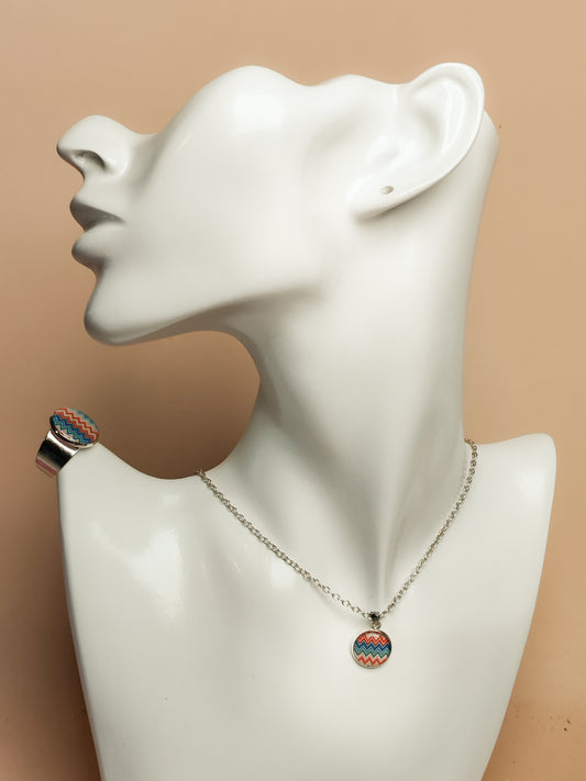 Ensemble pendentif + bague - Ondes colorées