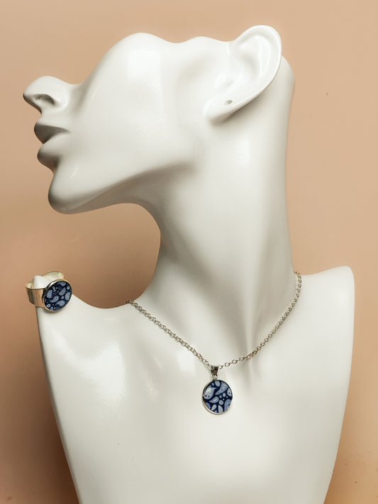 Ensemble pendentif + bague - Nuit paisley