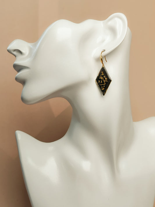 Boucles d’oreilles – Losanges noirs éclats dorés