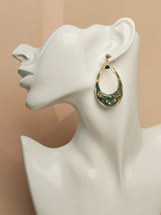 Boucles d’oreilles – Ondes végétales aux éclats dorés