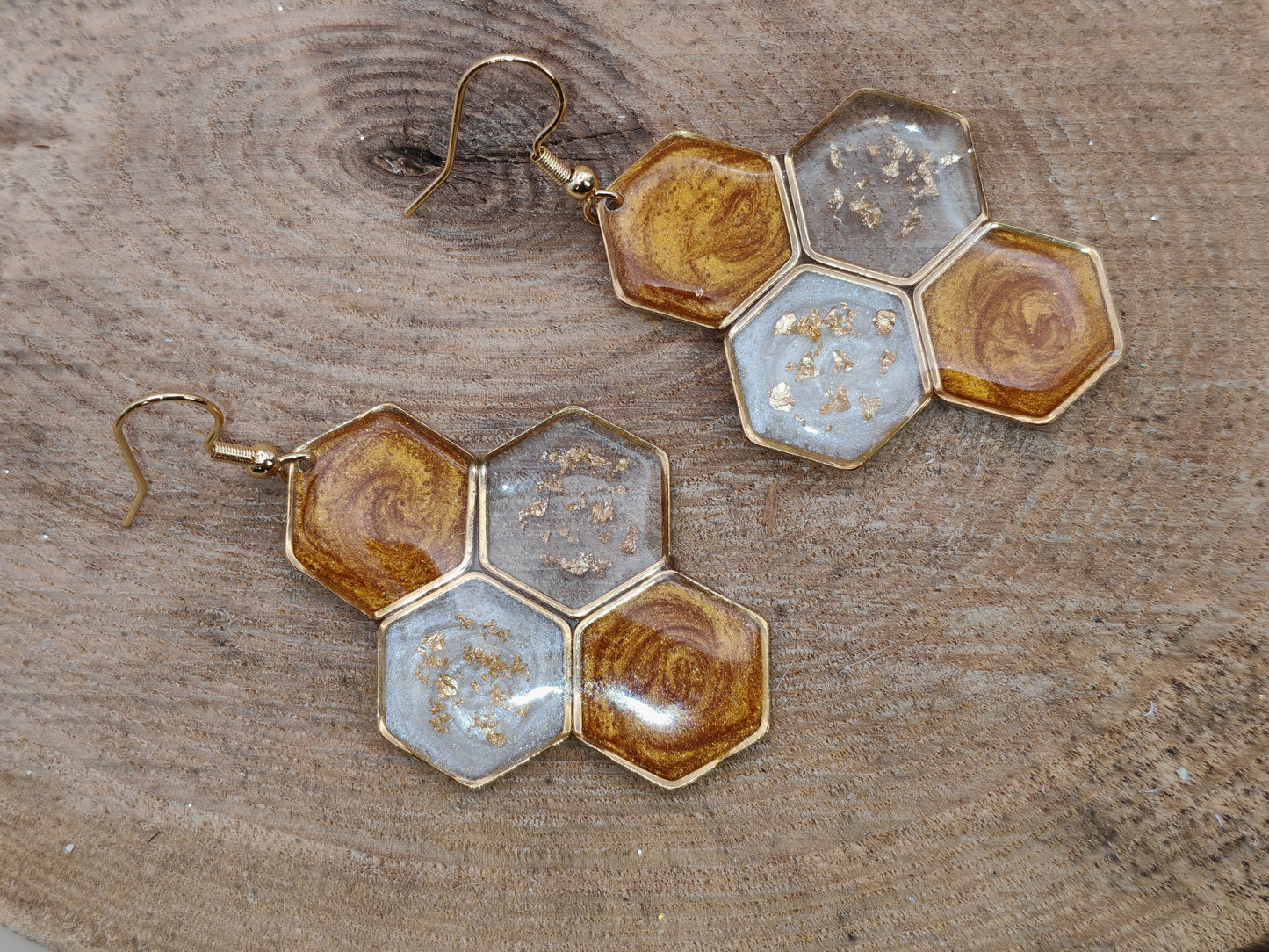 Boucles d’oreilles – Alvéoles dorées