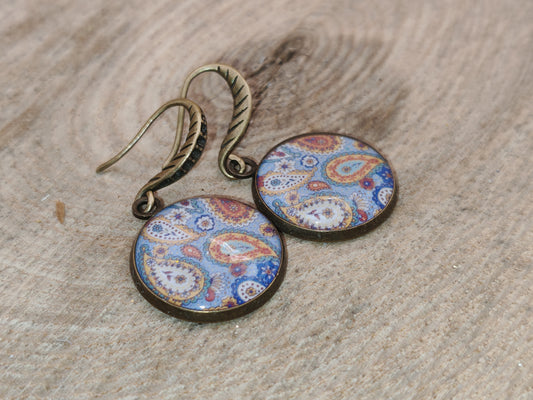 Boucles d’oreilles – Cachemire bleu et feu