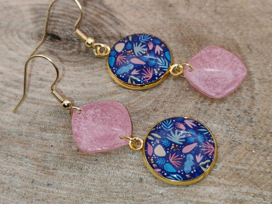 Boucles d’oreilles asymétriques – Jardin nocturne rosé