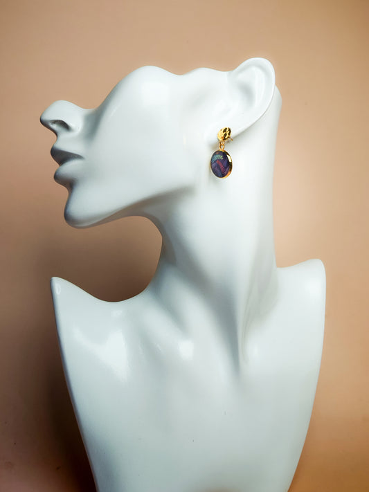 Boucles d’oreilles – Fougères colorées sur nuit violette