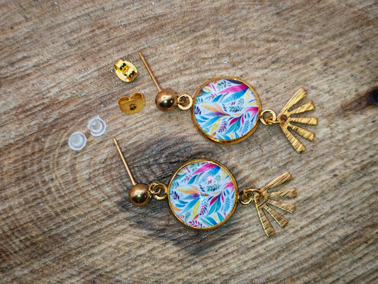 Boucles d'oreilles – Feuillage pastel et éclat doré
