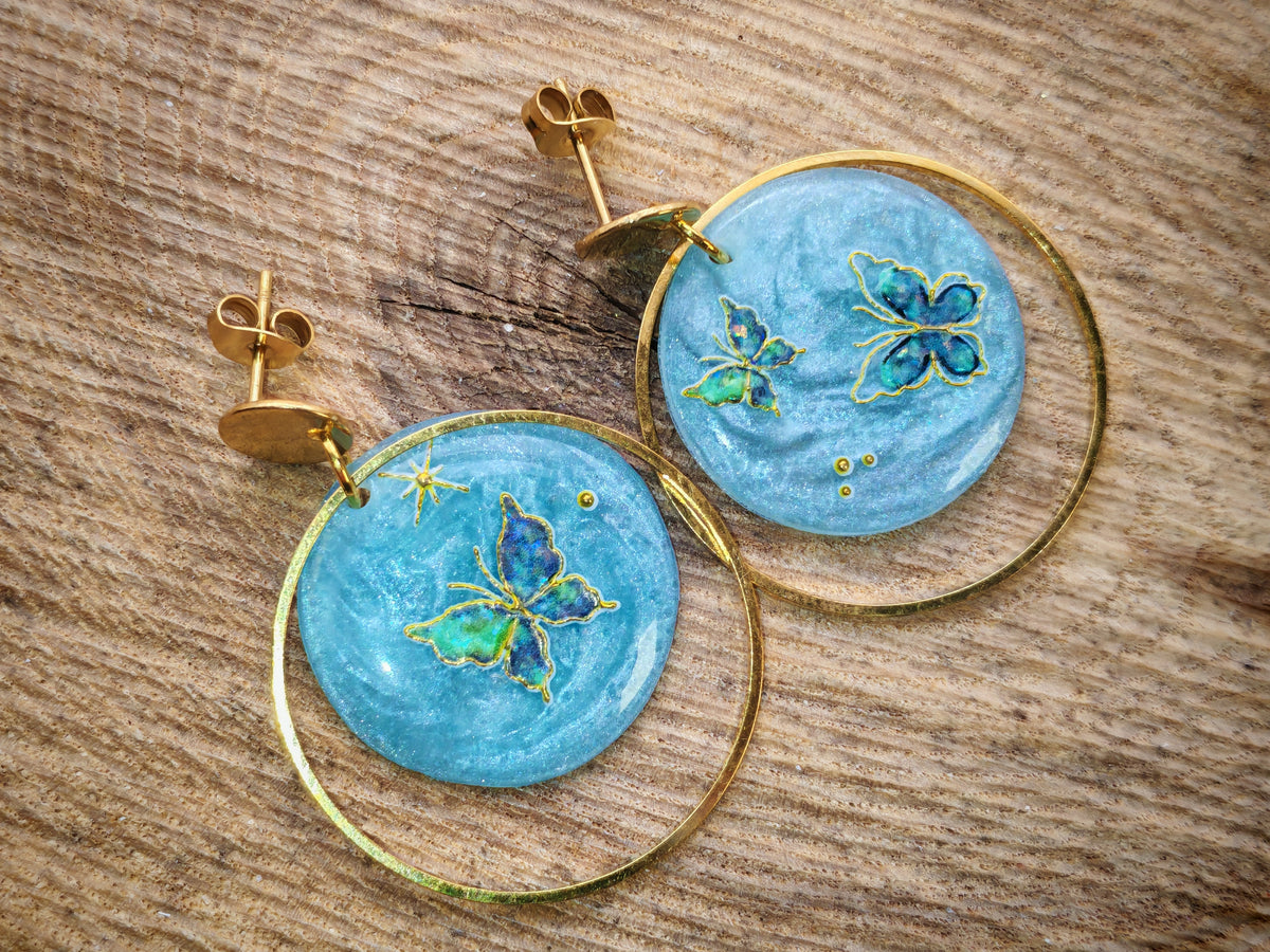 Boucles d’oreilles – Papillons d’eau et ciel nacré