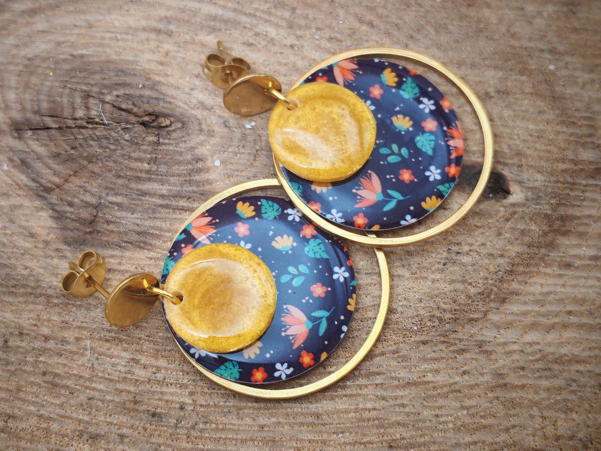 Boucles d’oreilles – Jardin fleuri sur nuit étoilée