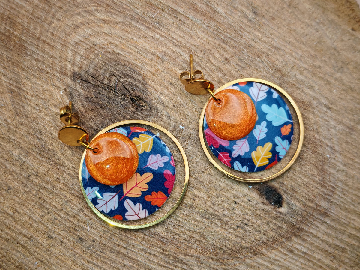 Boucles d’oreilles – Feuilles d’automne dorées