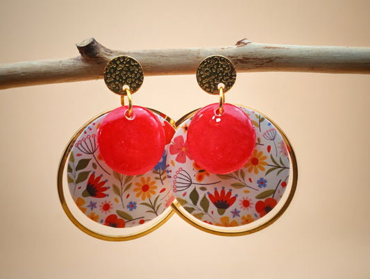 Boucles d’oreilles – Fleurs délicates et rouge lumineux