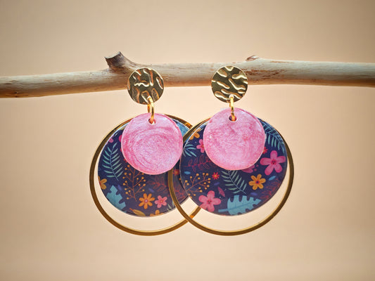 Boucles d’oreilles – Jardin nocturne et rose poudré
