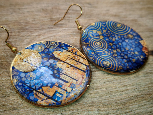 Boucles d’oreilles Klimt – Nuit étoilée dorée