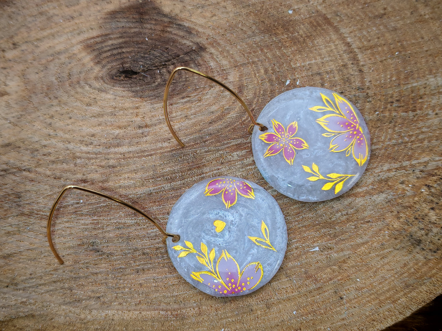 Boucles d’oreilles – Jardin nacré aux fleurs rosées
