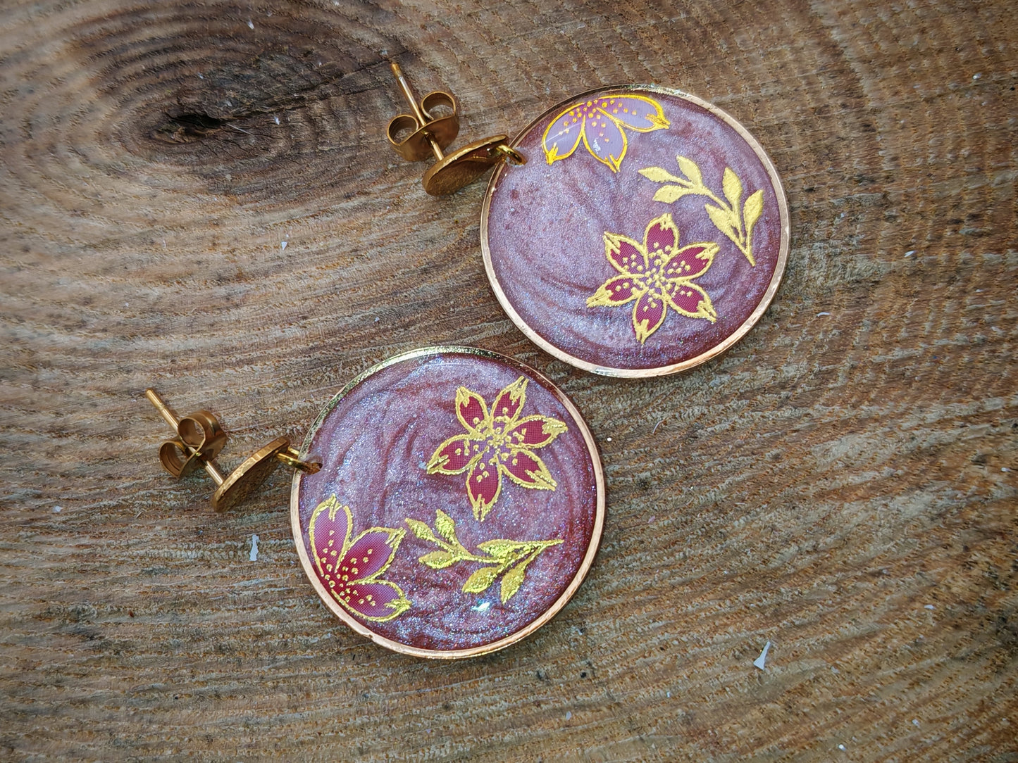 Boucles d’oreilles – Jardin rubis aux éclats dorés