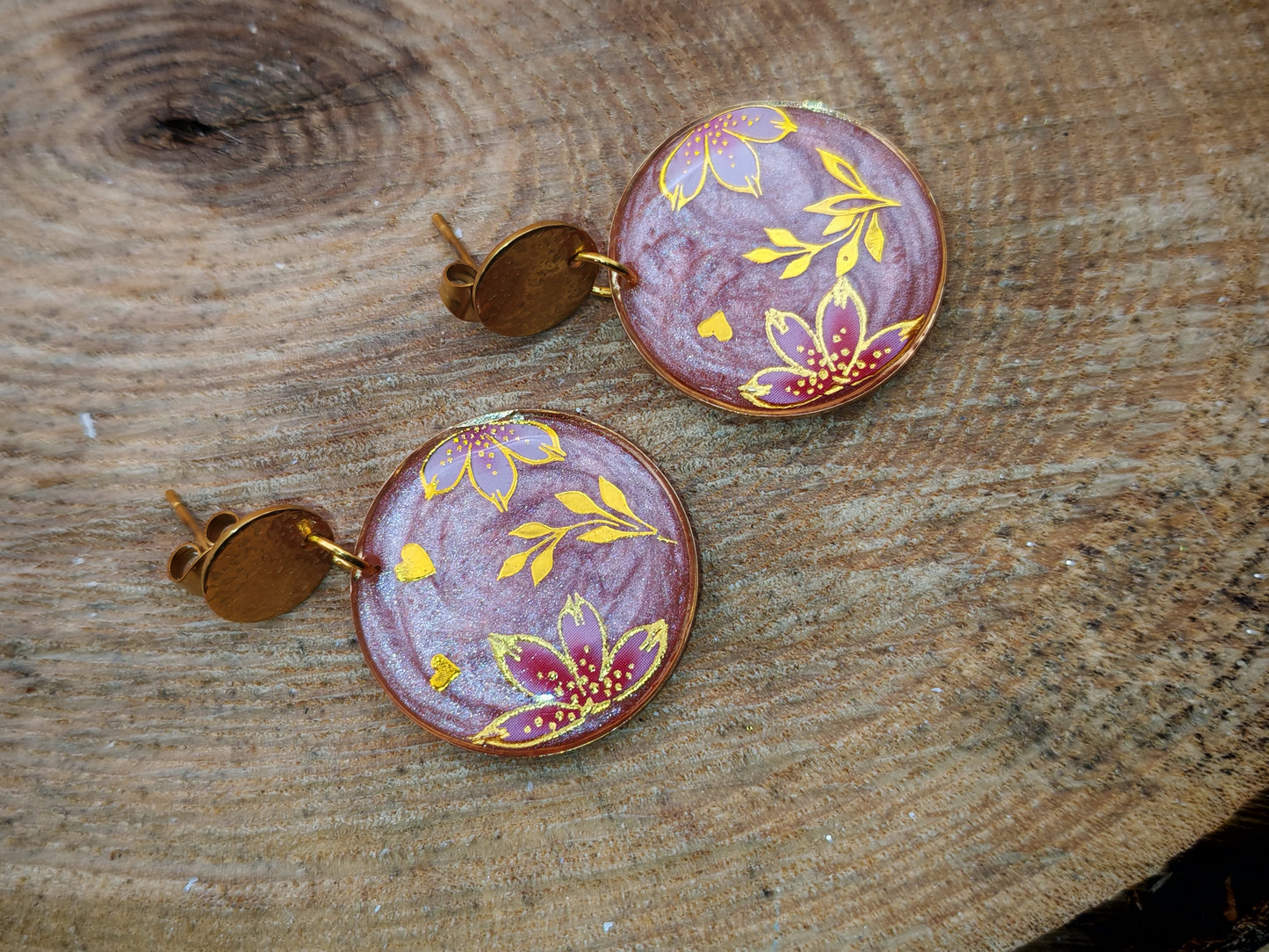 Boucles d’oreilles – Jardin rosé aux éclats dorés