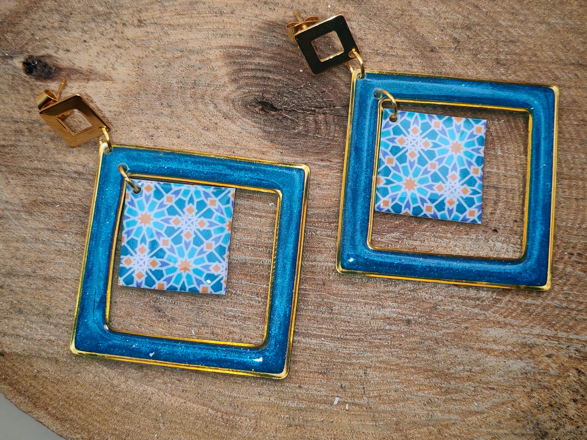 Boucles d’oreilles – Mosaïque Turquoise