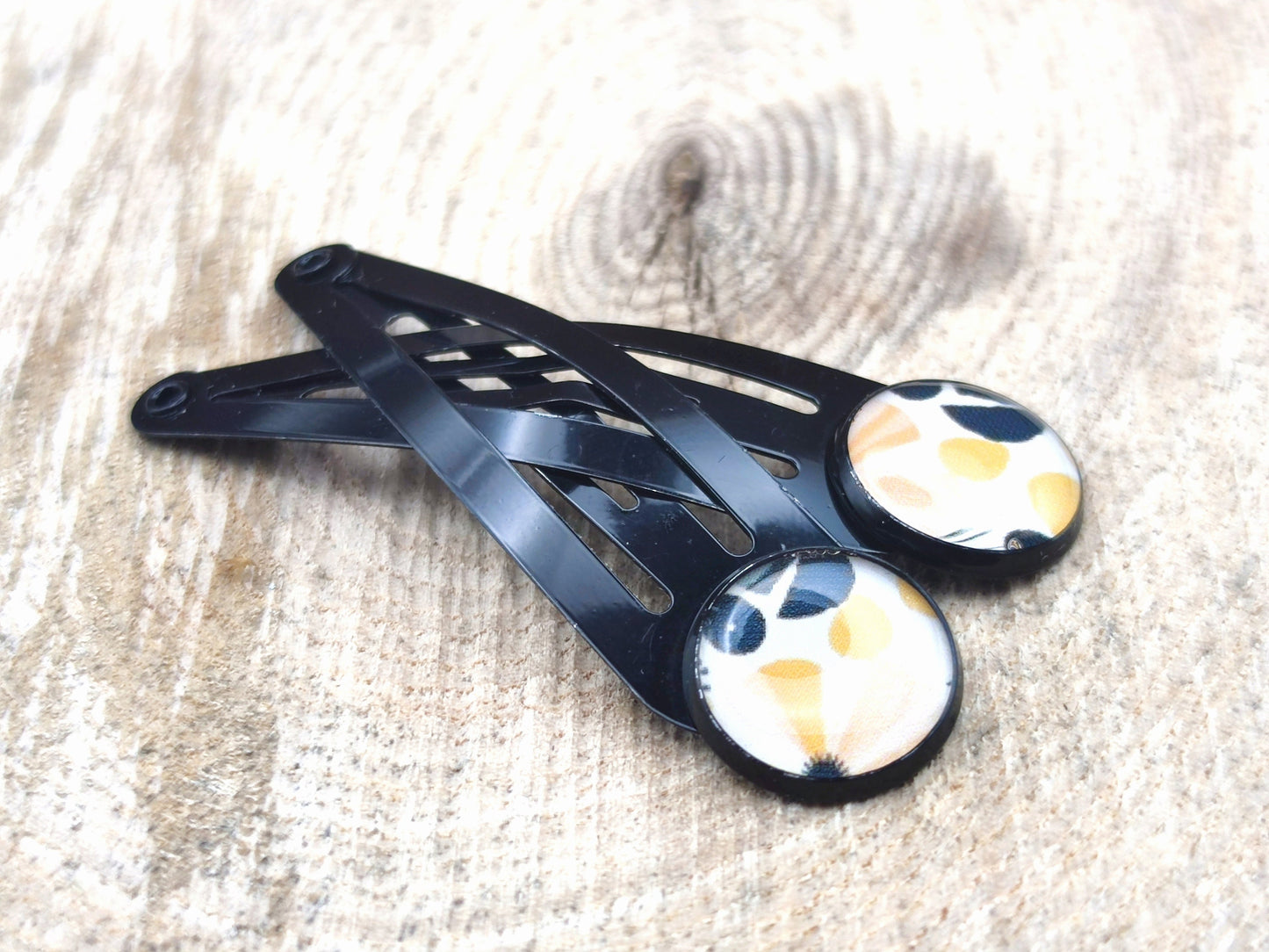 Lot de 2 barrettes, cabochons de 12 mm de diamètre en résine sur imprimé, fait main