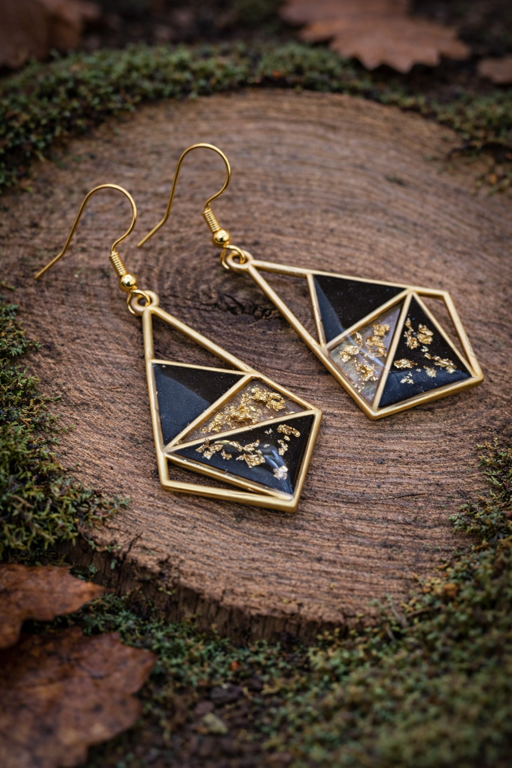 Boucles d’oreilles – Géométrie noire & éclats dorés