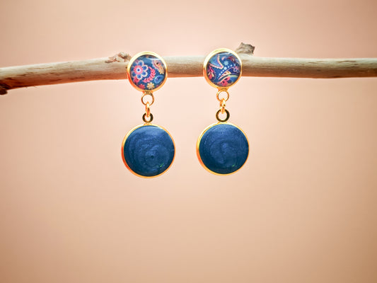 Clous d'oreilles pendants - Éclats d’Orient et perle de lagon