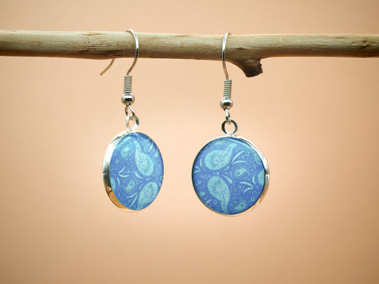 Boucles d’oreilles – Paisley turquoise aux reflets d'azur