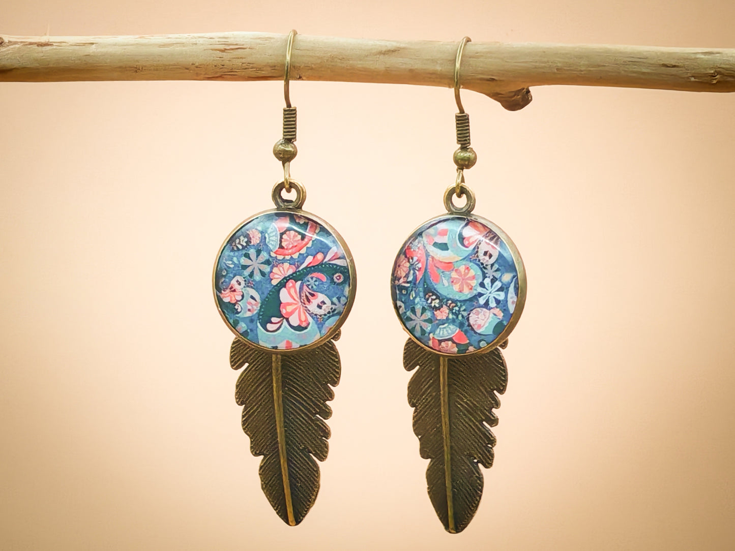Boucles d’oreilles – Rêve fleuri sur fond bleu