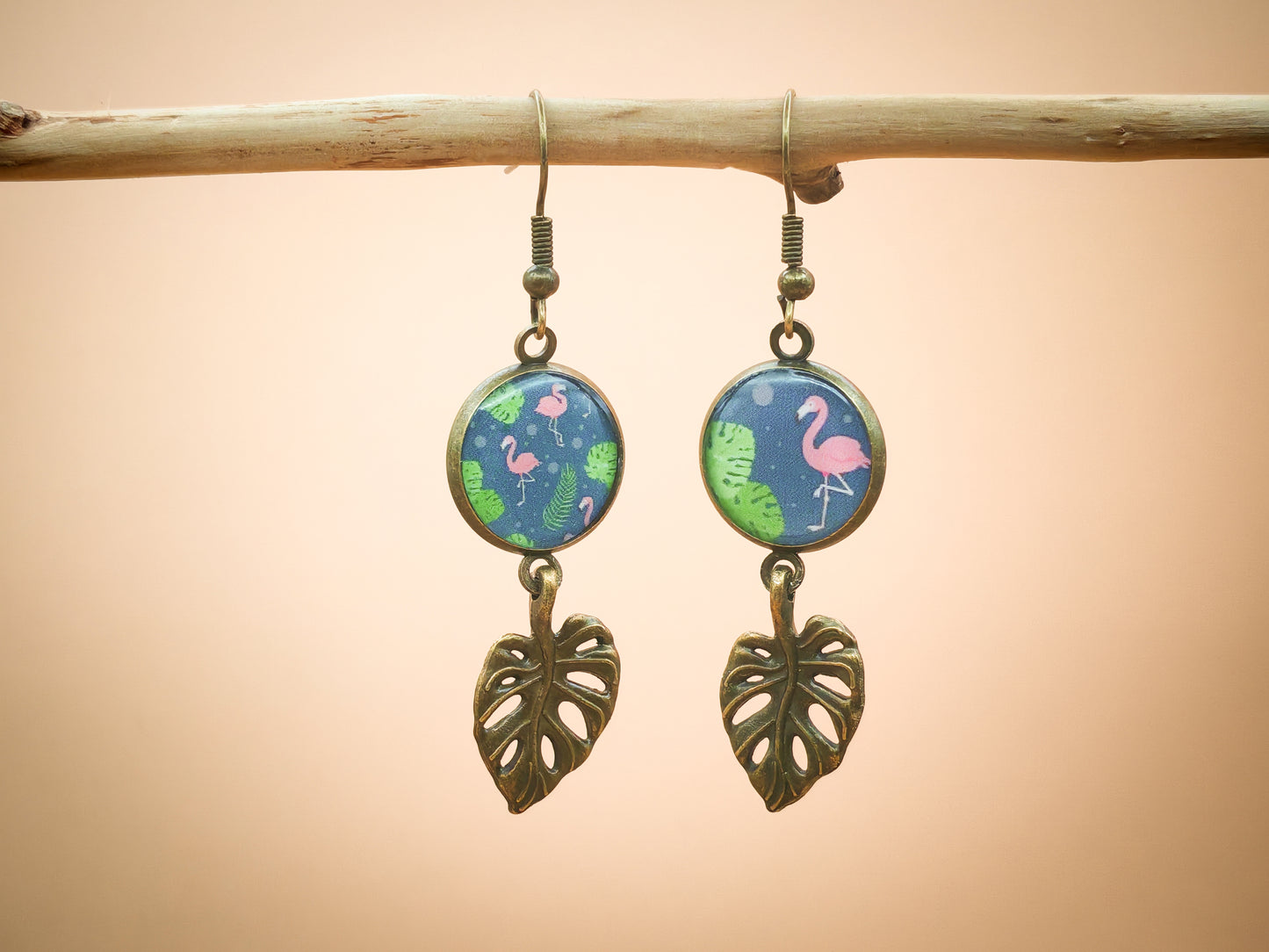 Ensemble bracelet + boucles d’oreilles – Flamants tropicaux