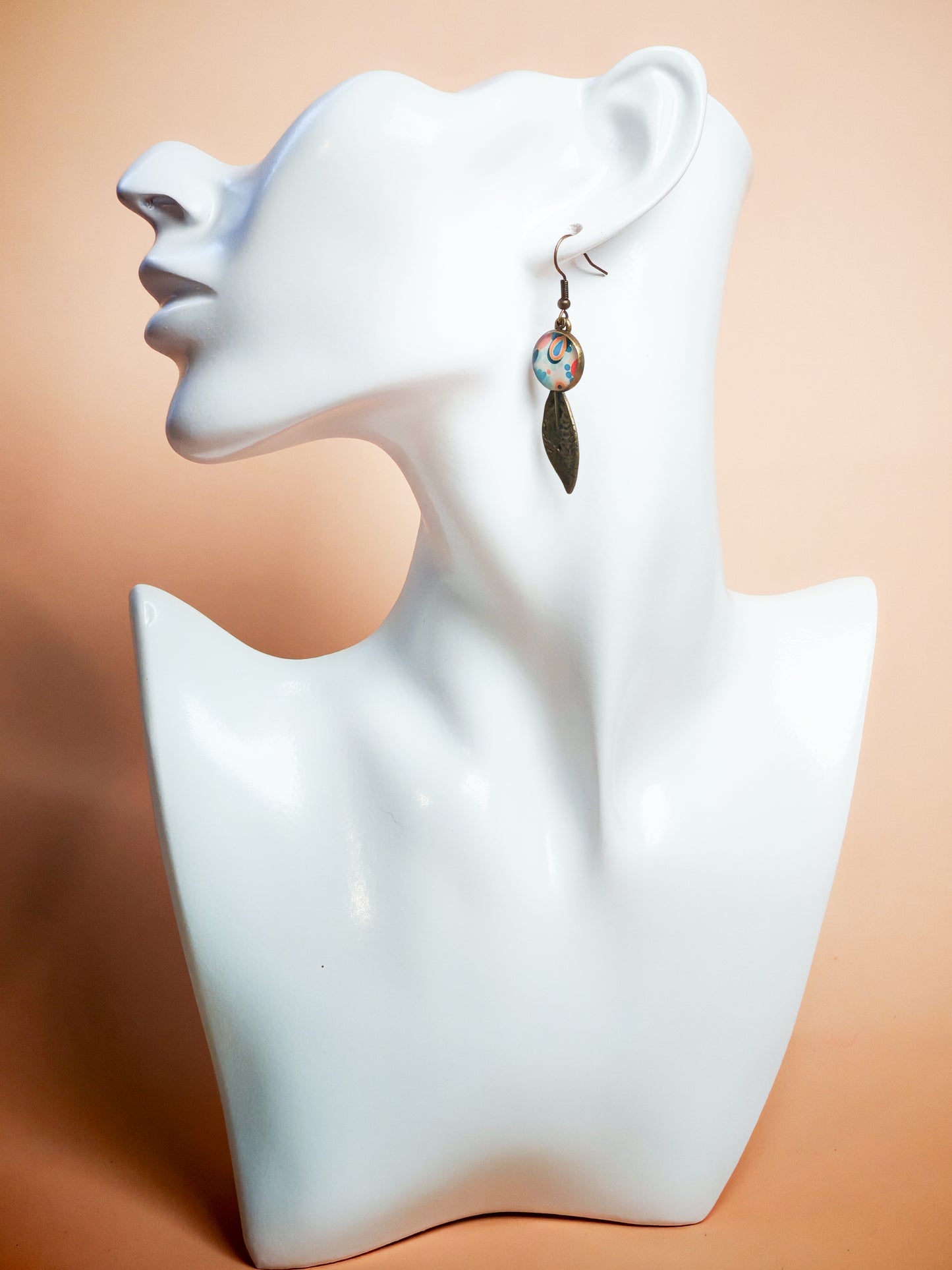 Ensemble pendentif + boucles d'oreilles - Fleurs de rêve et feuille d'ambre