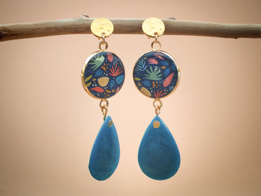 Boucles d’oreilles – Forêt corallienne et goutte d’azur