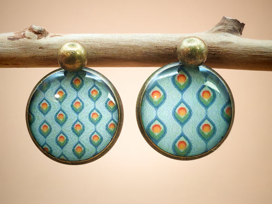 Boucles d’oreilles – Plumes stylisées sur ciel turquoise