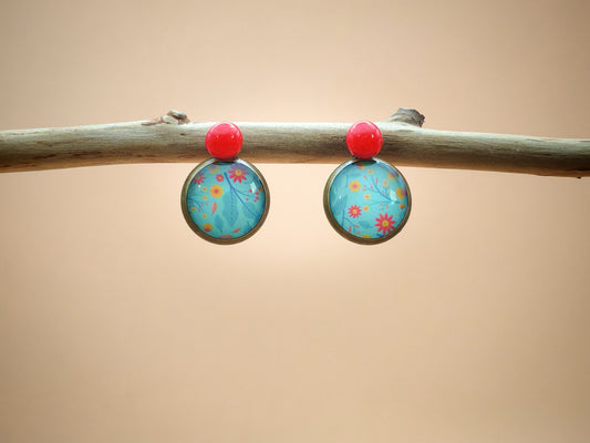 Clous d’oreilles – Matin fleuri sur turquoise