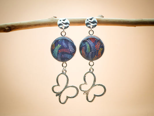 Boucles d'oreilles – Feuilles d’arc-en-ciel et papillons d'argent